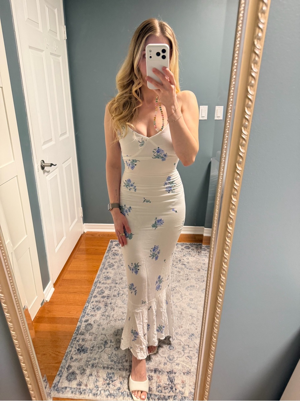 Princess Polly Cream Maxi Dress with Blue Floral Print